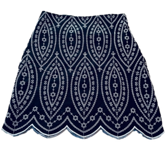 Loft Black Embroidered Scalloped Hem Skirt Whimsigoth Renaissance Gothic Cotton - Picture 2 of 11